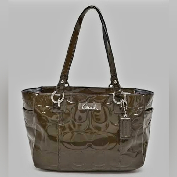 Coach Handbags - Coach Olive Green Op Art Embossed Patent Leather